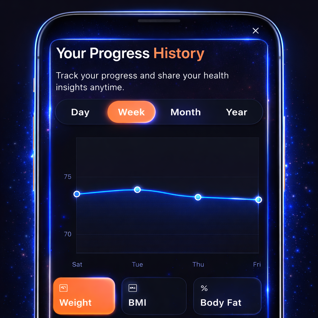 Vivahab progress history — weight BMI body fat trend graph
